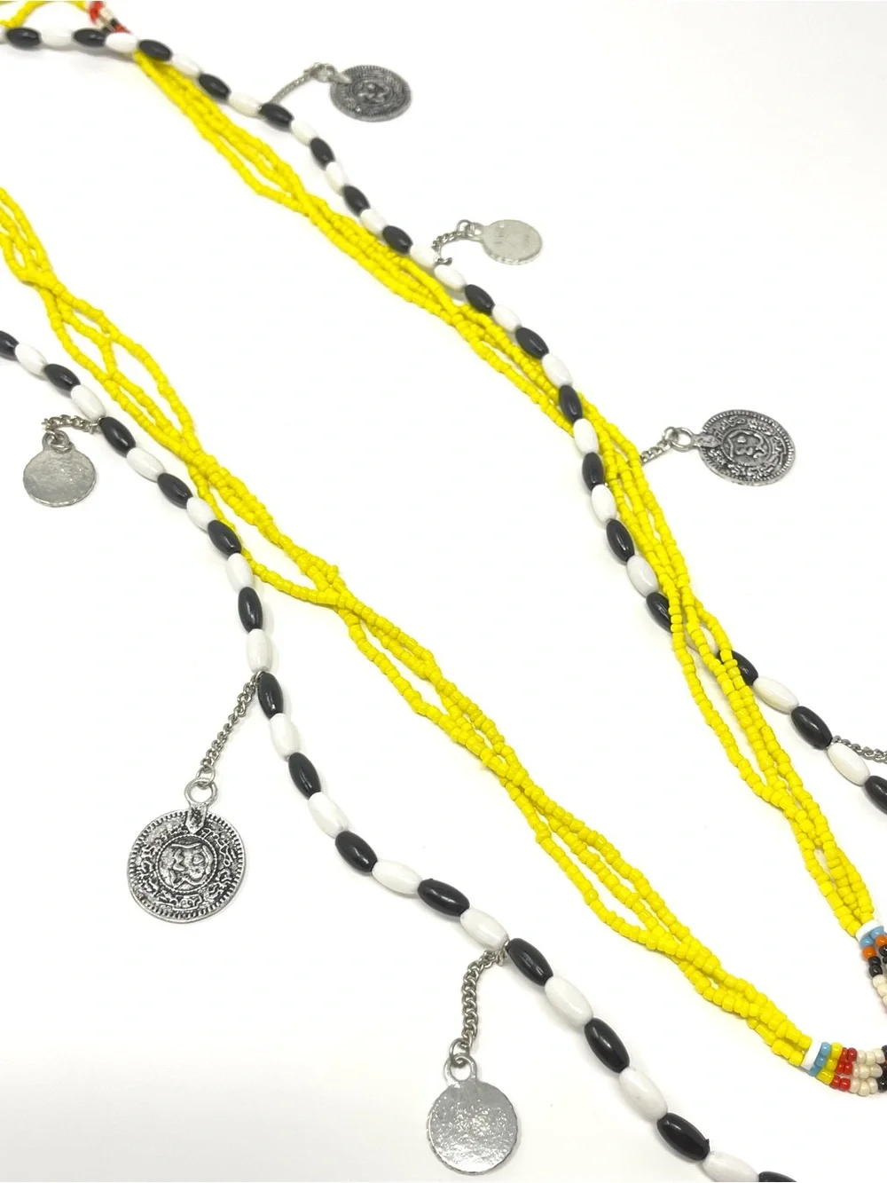 New Free People Layered Beaded Coin Silver Necklace - Picture 3 of 5
